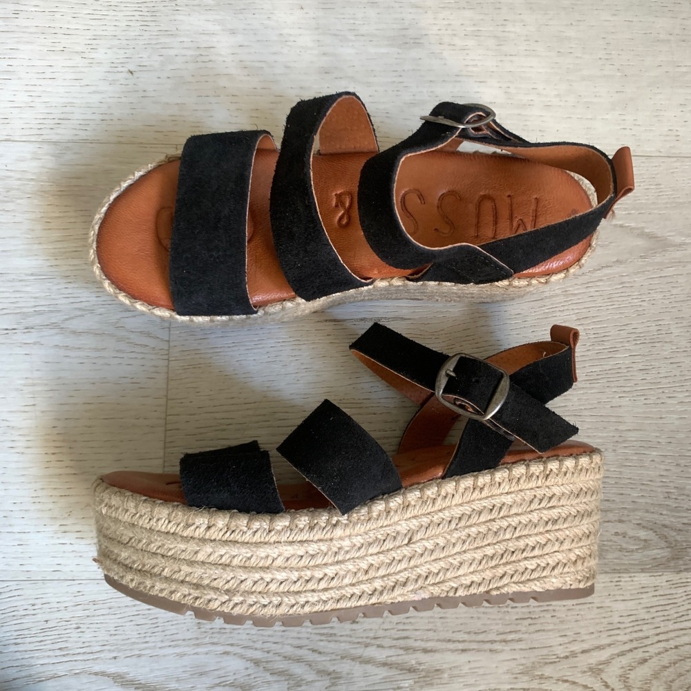 Musse & Cloud Black Suede Platform Espadrille Sandals Women Size 36 EU 6 US